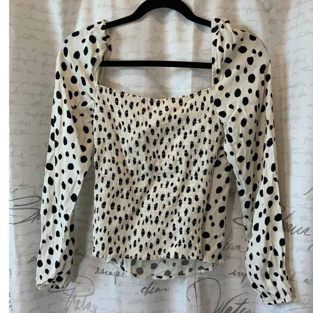 NWT Reformation Reign Polka Dot Corset Smocked Puff Sleeve Top 12